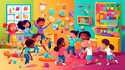 A group of children playing and learning together in a colorful and interactive classroom