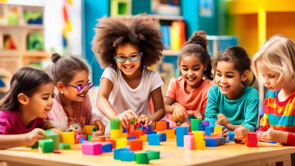 A vibrant classroom setting where children are fully engaged in a variety of play activities, showcasing the benefits and effectiveness of play-based learning.