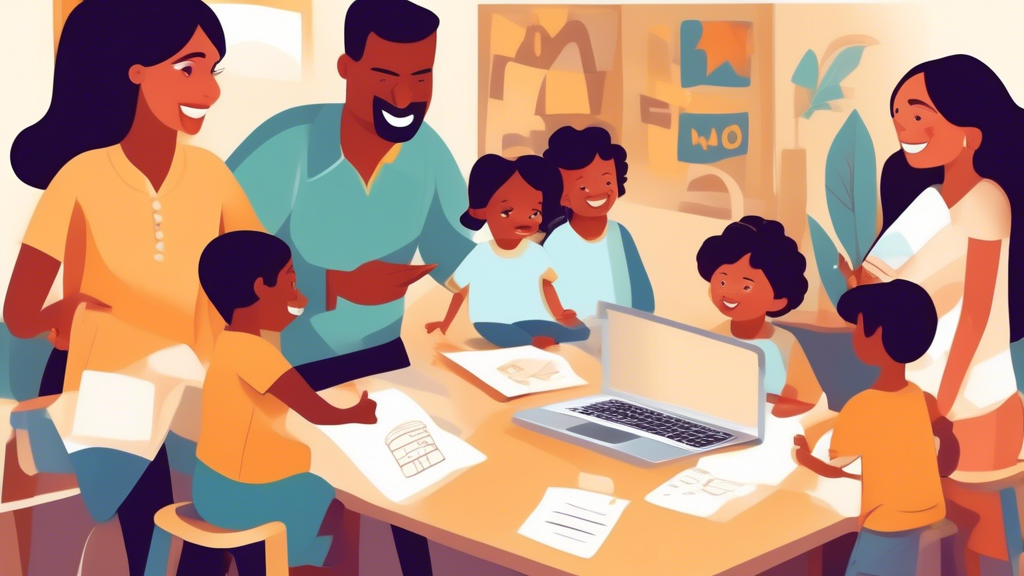 Create an image that captures the concept of empowering parents in parent-teacher collaboration. The image should convey the use of interactive tools that facilitate effective communication and engage