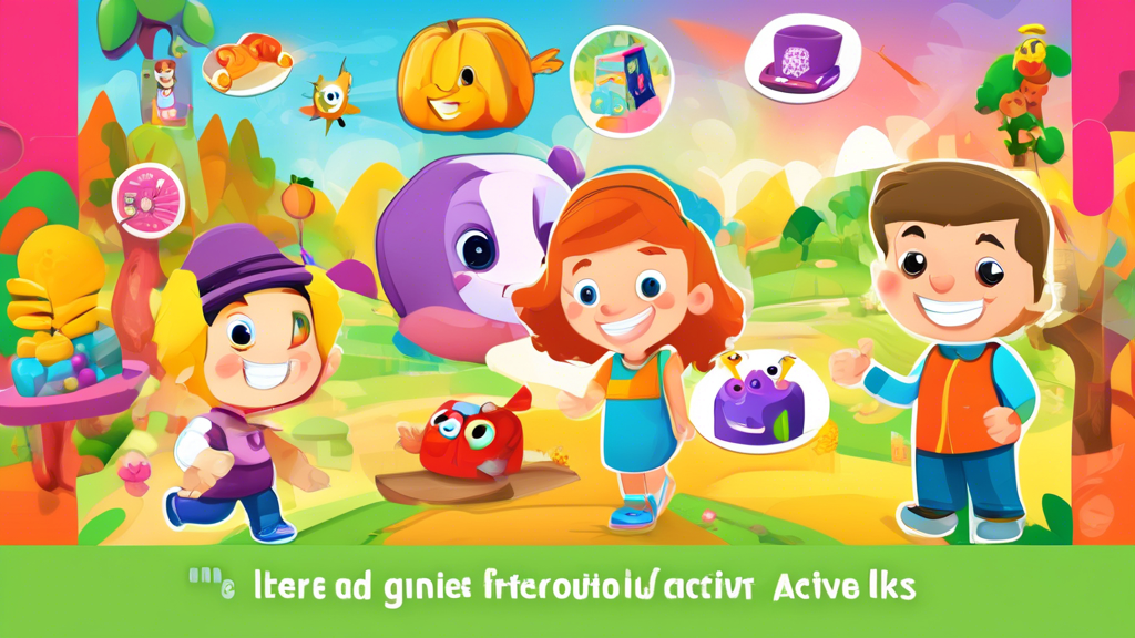 A colorful and engaging online educational game for kids, featuring interactive characters, puzzles, and activities that make learning fun and interactive. The game should be visually appealing and ea