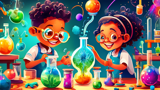 A vibrant and engaging image representing the wonders and excitement of science for children. Depict diverse kids experimenting, exploring, and having fun while learning about the natural world, showc
