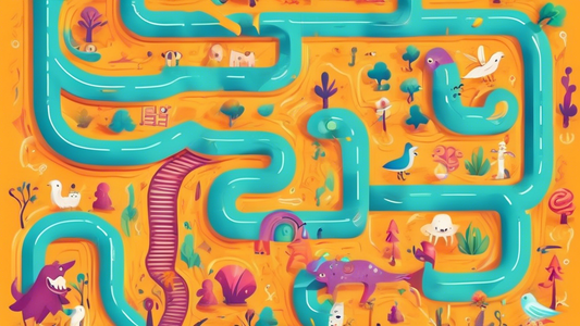 A playful and colorful maze with pathways leading to unknown and imaginative destinations, filled with whimsical creatures and interactive elements, inviting curiosity and exploration.