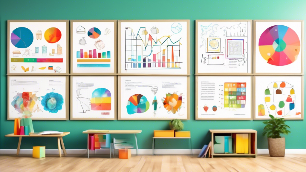 An array of colorful and visually stimulating materials, such as charts, diagrams, posters, and models, arranged on a classroom wall, providing a multisensory learning experience for students.