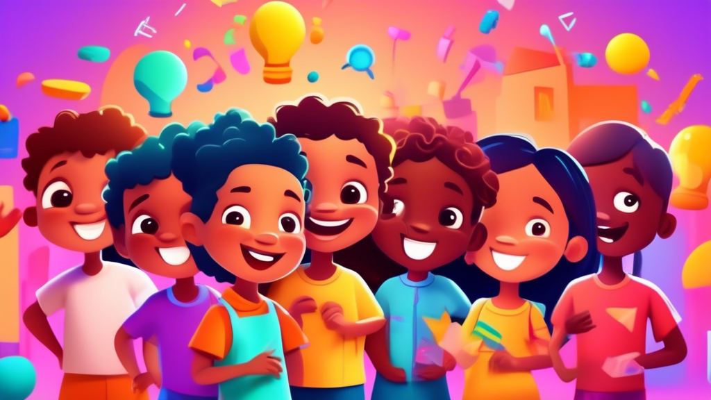 A colorful and engaging educational video for kids, featuring a group of diverse children learning and exploring together. The video should be full of bright colors, fun animations, and interactive el