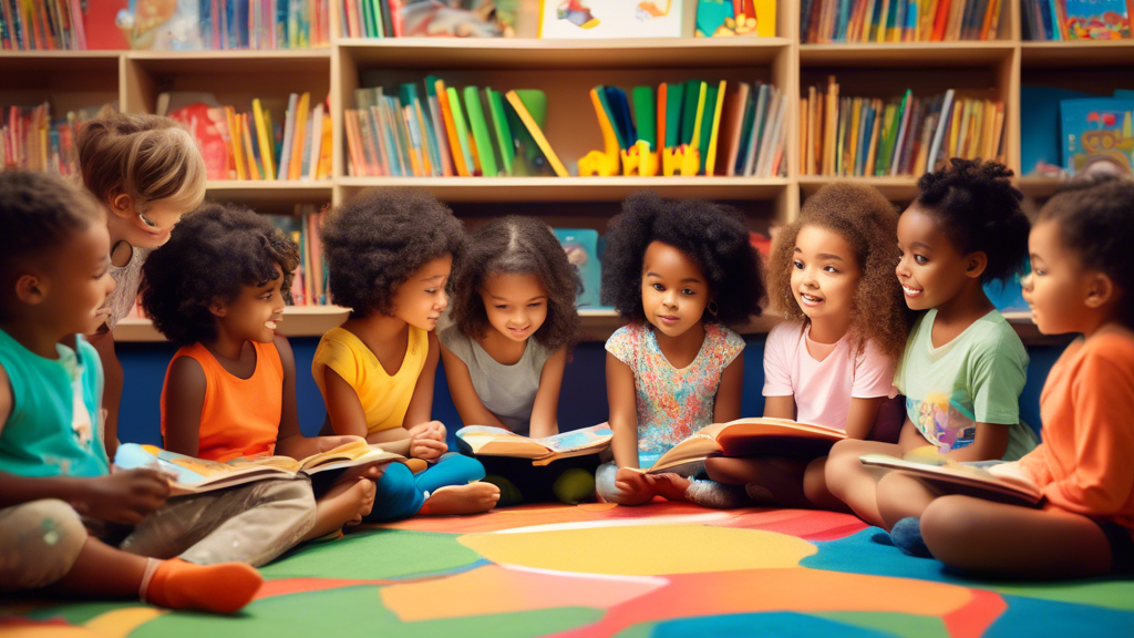**DALL-E prompt:**

A group of preschoolers sitting on the floor in a circle, engaged in an interactive reading session. The children are listening intently to the storyteller, who is reading from a l