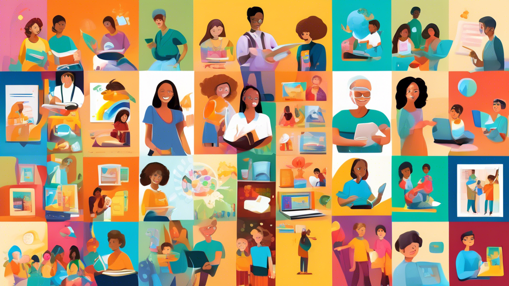A vibrant and engaging collage of images representing top educational experiences for parents to enhance their child's education, including virtual classes, online learning platforms, workshops, semin