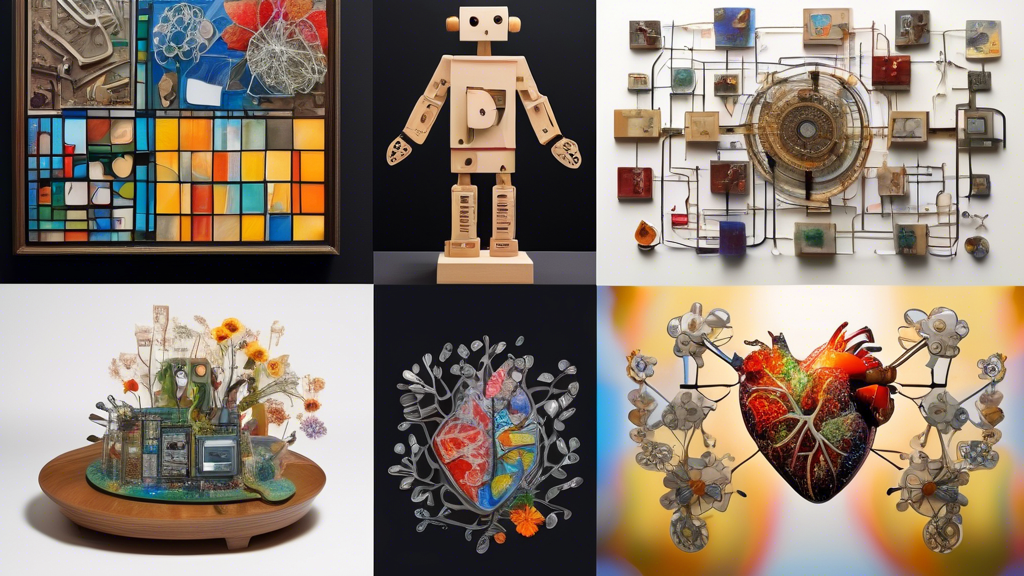 A collage of images that represent the integration of art into the fields of science, technology, engineering, and math, such as:

* A painting of a circuit board with flowers growing out of it
* A sc