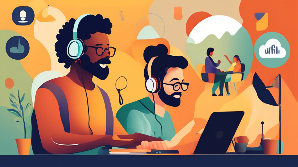 Create an image that visually represents the concept of podcasting as an enriching tool for lifelong learning, depicting individuals of diverse backgrounds and ages listening to podcasts on various de