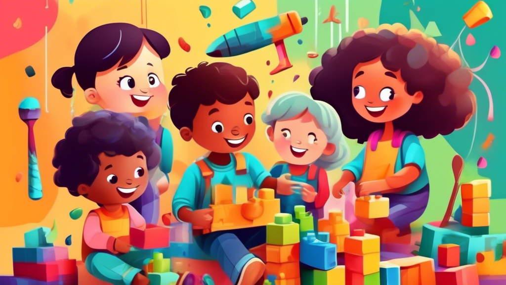A group of children engaging in colorful and interactive activities that stimulate their curiosity and imagination, such as using building blocks, painting, exploring nature, and playing musical instr