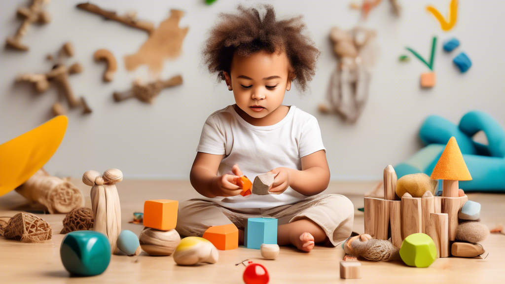 A young child, surrounded by a variety of natural materials and open-ended toys, engages in independent play and exploration, developing problem-solving skills and a love of learning.