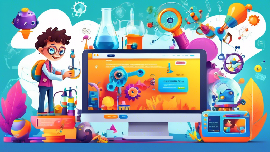 A colorful and engaging website designed for kids featuring various STEAM activities, with interactive elements, animated characters, and eye-catching graphics that promote learning and exploration in