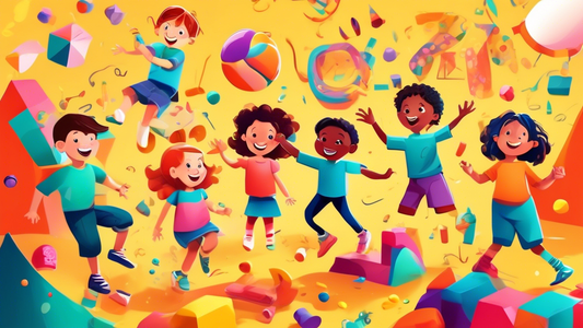 A vibrant and imaginative scene depicting children engaged in various play activities, showcasing how play fosters intellectual development and creativity, with an emphasis on the joy and wonder of ch