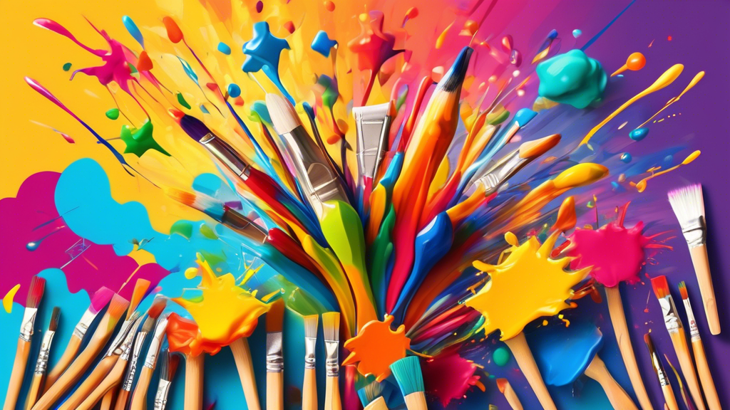 An explosion of colorful ideas, shapes, and creativity bursting out from a child's paintbrush, representing the fostering of creativity in early childhood.