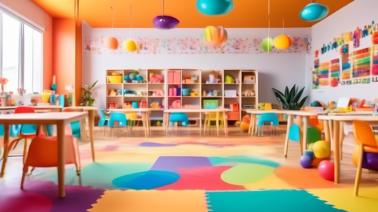 A bright and colorful classroom with sensory-friendly elements designed to enhance learning, such as soft lighting, comfortable seating, and fidget toys.
