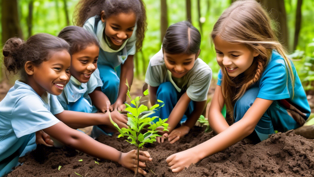 Sure, here is a DALL-E prompt for an image that relates to this article title: Hands-On Education for Environmental Awareness:

**A group of children are shown planting trees in a forest. They are all