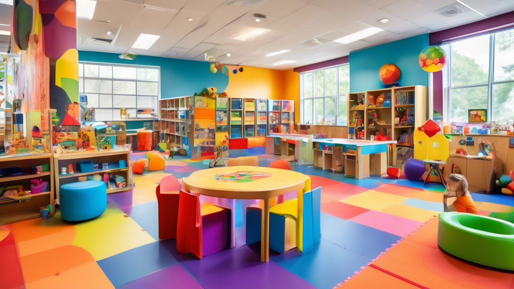 A vibrant and playful classroom where children are engaged in hands-on, interactive learning experiences that stimulate their imagination, curiosity, and creativity. The classroom is filled with color
