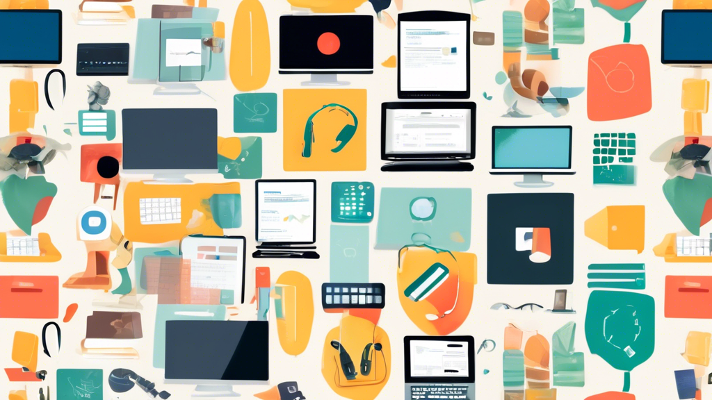 A collage of different tools used for parent-teacher collaboration, such as video conferencing, instant messaging, and online platforms, arranged in a creative and visually appealing way.