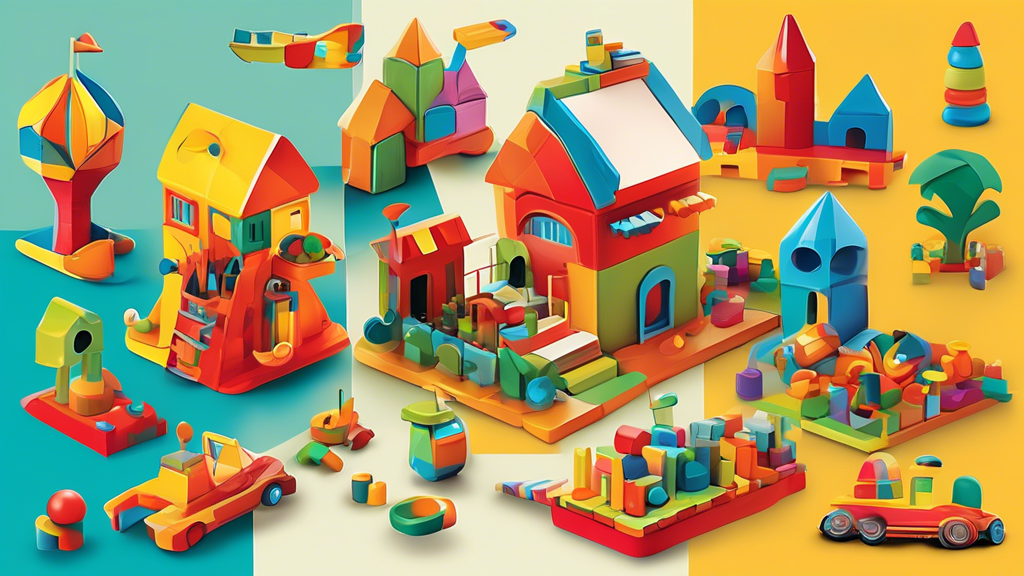 Create an image of a colorful and imaginative building set, with various pieces and components that can be assembled in countless ways. The set should be vibrant, engaging, and designed to inspire creative play in children of all ages. The image shou