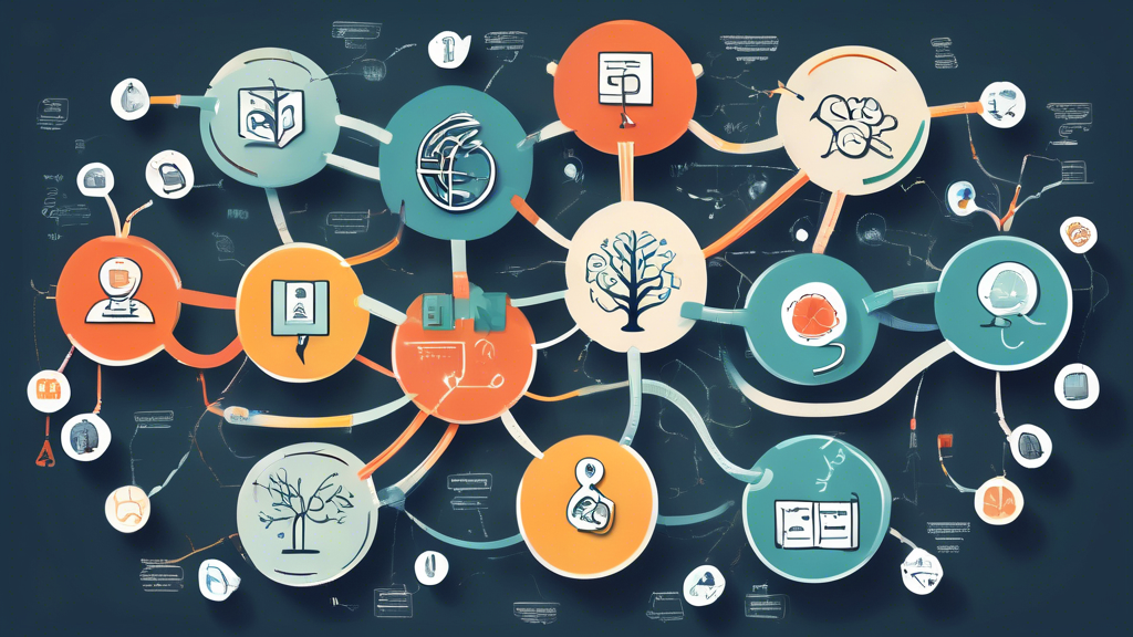 A mind map with illustrative icons and branching neural pathways, representing the critical thinking skills of analysis, evaluation, inference, deduction, and problem-solving. The image should convey 