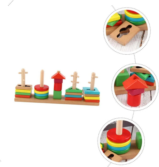 1 Set Set of Columns Wooden Toys Kids Educational Toys Building Blocks for Kids Geometric Matching Toy Wooden Geometric Shapes Wooden Sensory Blocks Funny Toy Interactive Plaything