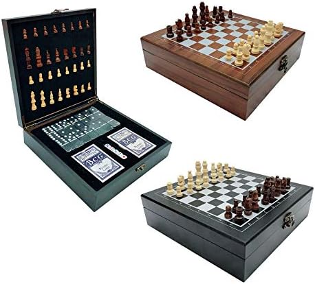 Folding Carving Wooden Chess Set Portable Chess Game Poker Dice 4 in 1 Family or Outdoor Entertainment Game (Color : E)