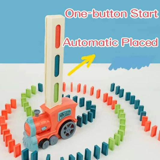 Domino Train Toy Set for Kids (Pink) - 80pcs, Domino Blocks Set Building and Stacking Toy, Automatic Domino Rally Train Games Gift for Boy Gril Ages 3-12 (Batteries not Included)
