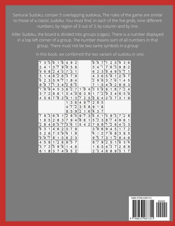 SUDOKU Samurai Volume 2 Killer, 2500 puzzles overlapping in 500 hard puzzles: Killer sudoku samurai, over 500 hard puzzles to solve