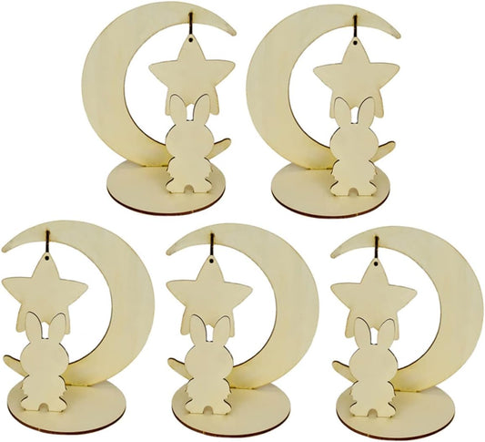 25 Pcs Moon Rabbit Ornament Wooden Puzzle Pieces Figurines for Kids Animal Puzzle Wooden Easter 3d Wooden Puzzles Toy Easter Basket Stuffers 3d Model Assemble Toy 3d Puzzles Toy