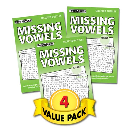 Missing Vowels Word Seek / Word Search Puzzles for All Ages – 4 Pack
