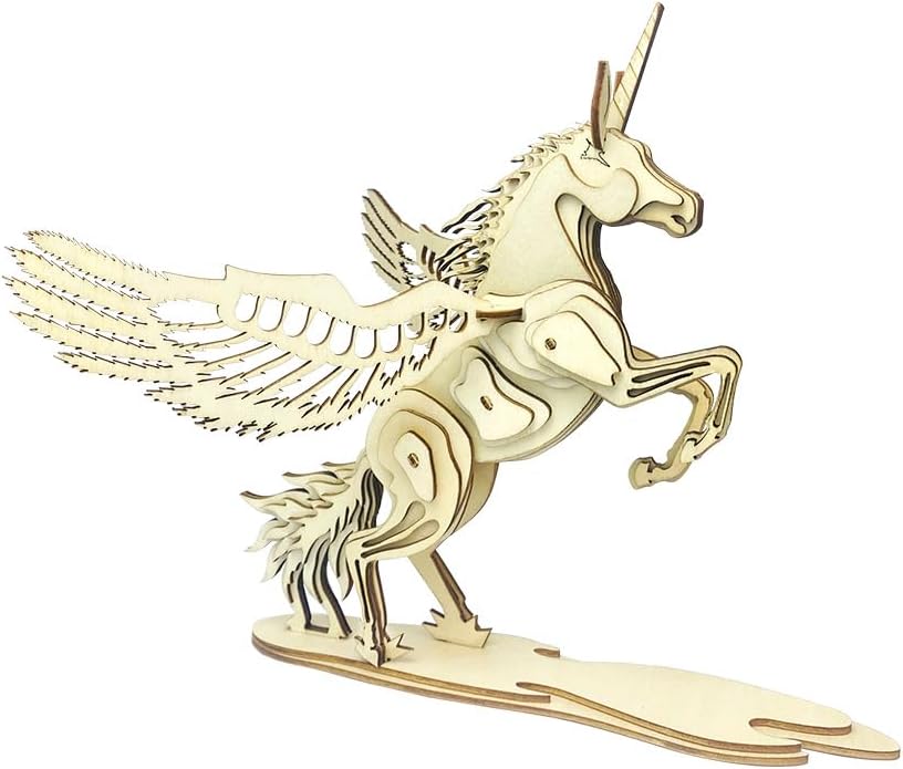 Unicorn 3D Wooden Puzzle Animal Laser Engraving, DIY Assembly kit STEM Educational Toys, Teen and Adult Mechanical self-Assembly Birthday