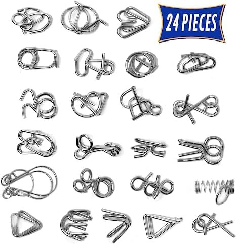 Brain Teasers Metal Wire Puzzle Toys - Assorted Metal Puzzle Toys for Gifts, Party Favors, Prizes, Disentanglement Puzzle Unlock Interlock Toys - IQ Puzzle Brain Teaser Set of 24