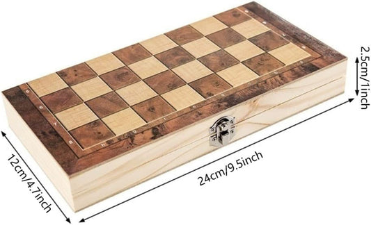 Chess Set Chess Set，Folding Storage Wooden Chess Board Sets，Board Game 3 in 1 Chess for Adults and Kids （Chess，Backgammon，Checkers），Wooden Chess Pieces，5 Sizes to Chose. Portable Chess ( Size : 9.5*9.