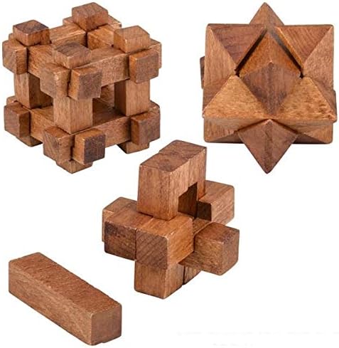 Mini Wooden Brain Teaser 3-D Puzzles 1.75” – 8 pk - Party Favors, Stocking Stuffers, Goody Bags, Classroom Prizes