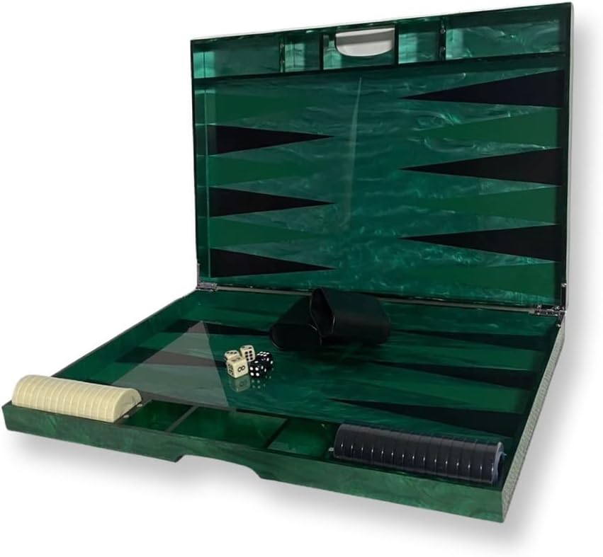 Lucite Acrylic Backgammon Set 18" Large Premium Board and Pieces (Green Marble)