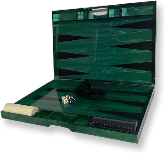 Lucite Acrylic Backgammon Set 18" Large Premium Board and Pieces (Green Marble)