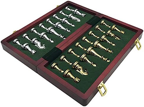 Metal Glossy Golden and Silver Chess Pieces Solid Wooden Folding Chess Board High Grade Professional Chess Games Set