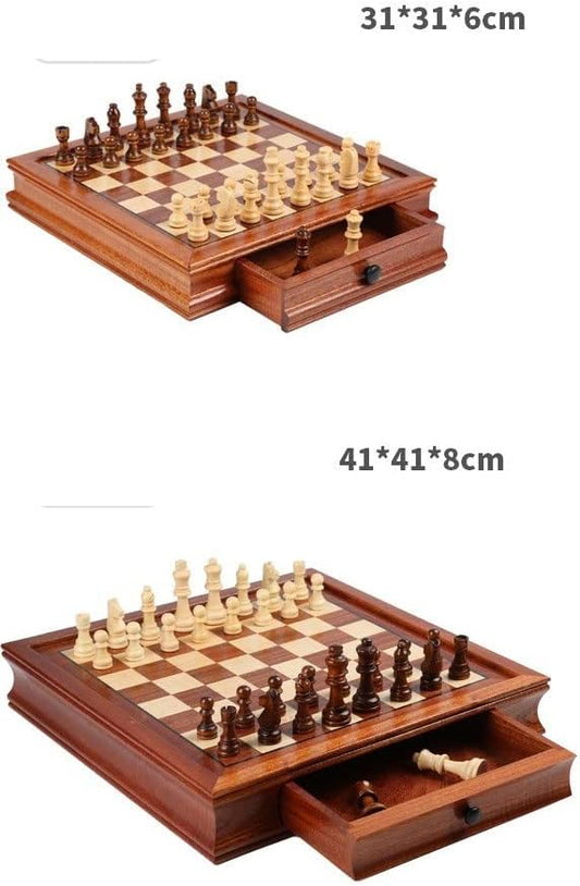 Portable Chess Set Magnetic Chess Portable Travel Chess Game Board Set Wood Board and Storage Set 2 Extra Queens International Chess