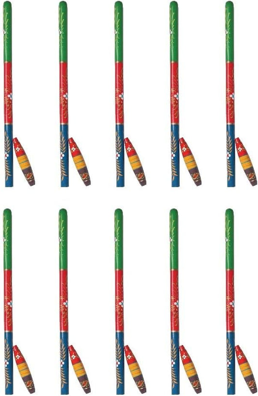 Gilli Danda | Pack of 10 | The Stick and Peg Game | Classical & Nostalgic Gulli Danda | Wooden Viti & Dandu Included | for 8 Years & up | Birthday Return Gift Pack for Kids & Family