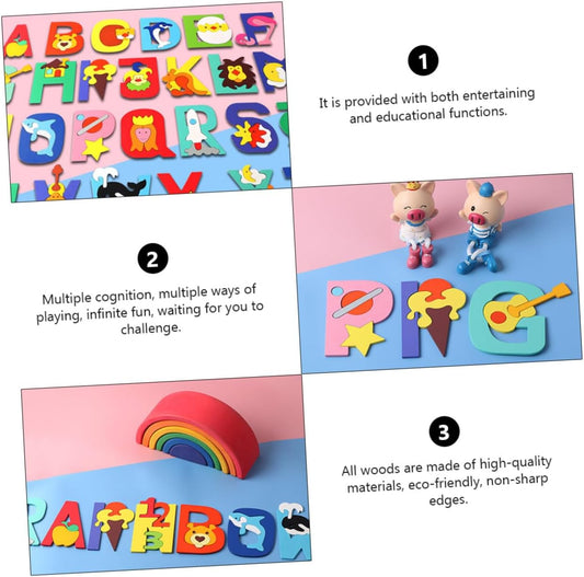 1set Alphabet Learning Puzzle Kids Wooden Toys Kids Educational Toys Alphabet Toys Matching Letter Game Toy Letter Blocks Wood Sorting Toys Children Educational Playthings Puzzle