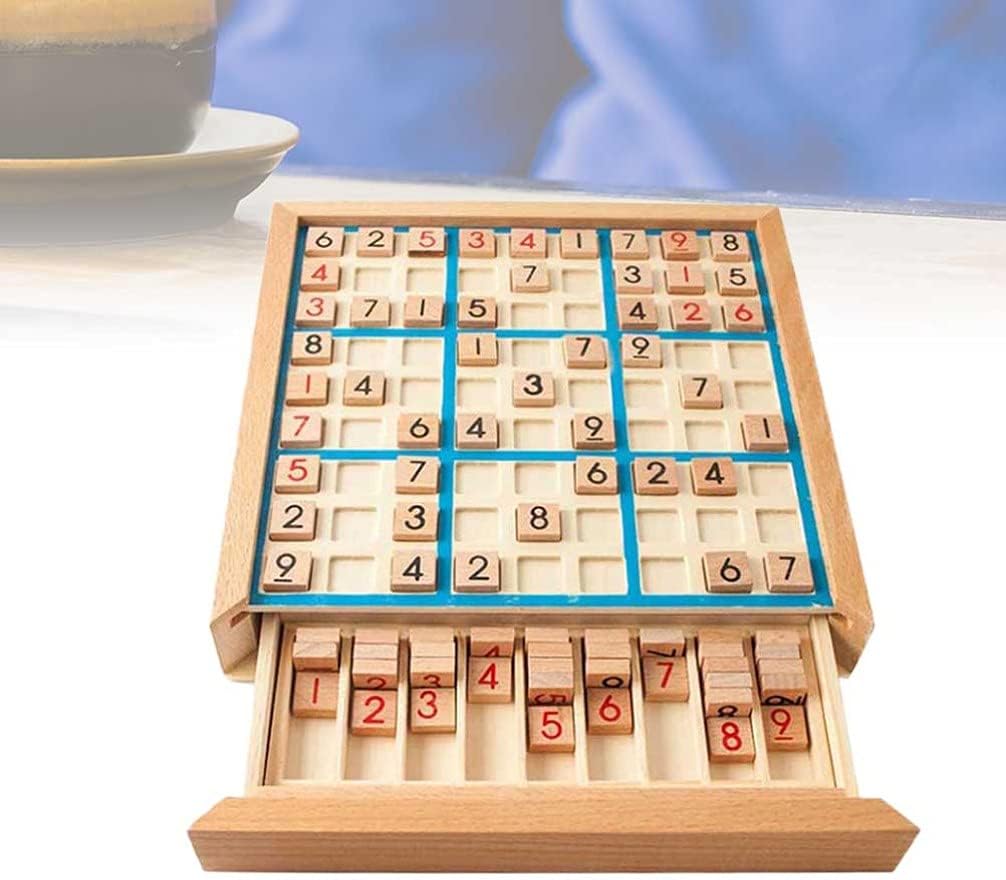 Kids Educational Toys Wooden Sudoku Puzzle Board Game with Drawer Number Thinking Tiles Logical Reasoning Training Classic Table Toy for Adults and Kids Children Puzzles
