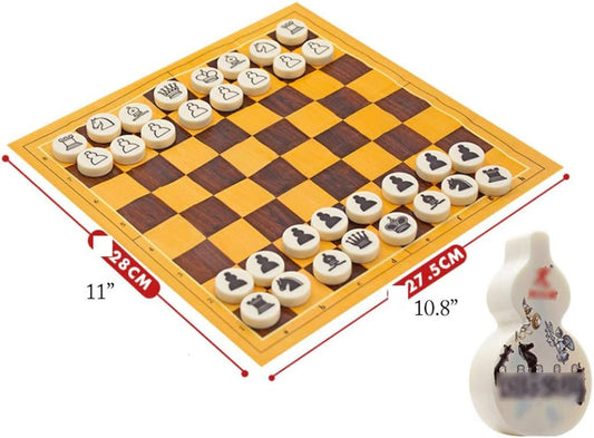 International Chess Chess Set with Cute Portable Chess Box Plastic Travel Chess Set Chess Board Game Educational Toys for Kids Student Gifts,Mini Chess Game (Color : Gourd Box Checkers)
