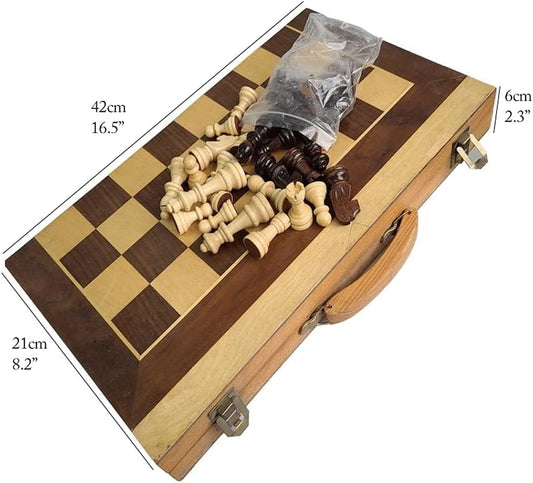 Chess Board Set Portable Wood Chess Set Large Hand Box/Case Chess Set 16.5x16.5in Travel Chess Board Game Set for Holiday Parties,Old Style Chess Sets