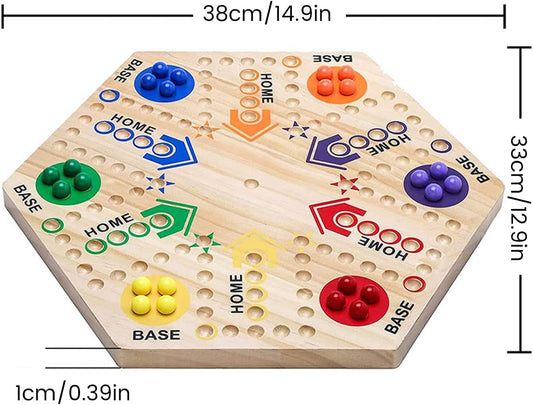 Marbles Board Game, Double Sided Painted Wooden Fast Track Board Game with 6 Dice and 30 Marble Balls, Parent-Children Interactive Board Game Set for Kids Adults Family Friends