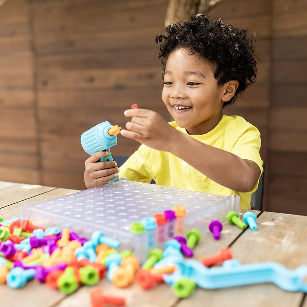 Design & Drill See-Through Creative Workshop: 136 Piece Set with Drill Toy, Kids Drill Sets, STEM Toy, Ages 3+