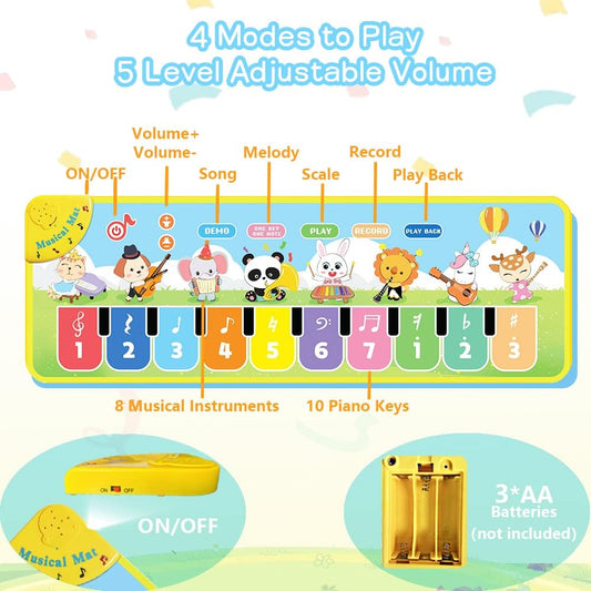 Baby Piano Mat with 38 Sounds, Musical Toys Floor Piano Play Mat Keyboard Dance Mat for Toddlers Boys Girls 1 2 3 4 5 Years Old