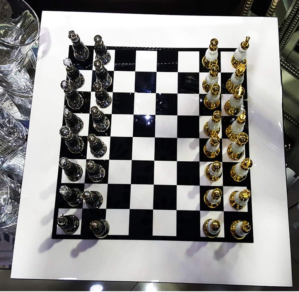 Chess Set for adults Chess Checkers Set Creative Zinc Alloy Paint Chess Pieces Double Chess Board Game Dedicated Adult Or Children Puzzle Game Intellectual Thinking Exercise ( Color : Black )