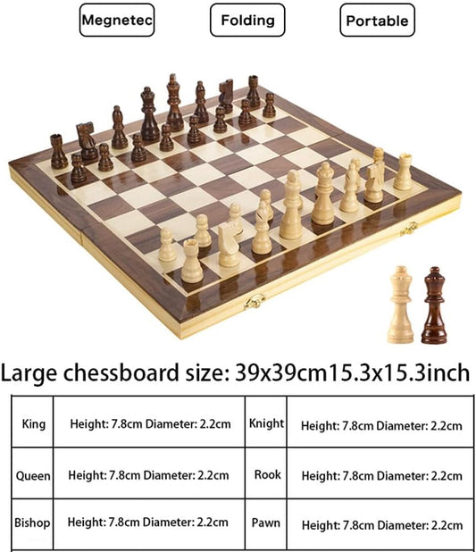 Chess Set Magnetic Chess Set for Kids and Adults,Travel Wooden Chess Board Game Sets with Folding Chess Board Game,2 Extra Queens,Chess Rules for Beginner Portable Chess (Color : 39cm)