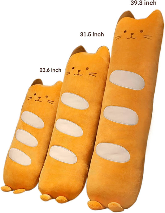Bread Pillow Long Cat Plush Doll Toy Soft Cartoon Kitten Stuffed Animal Funny Food Plushie Gift for Kids Girlfriend Orange 39.3 inch