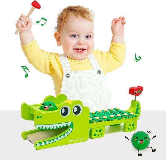 Wooden Pounding Ball Toy with Xylophone, 2-in-1 Wooden Music Toy for Toddlers, Boys and Girls