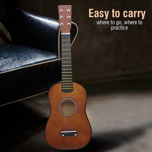 Wooden 23in Guitar Musical Educational Instrument Toy for Children Kid Student Beginners (Brown)
